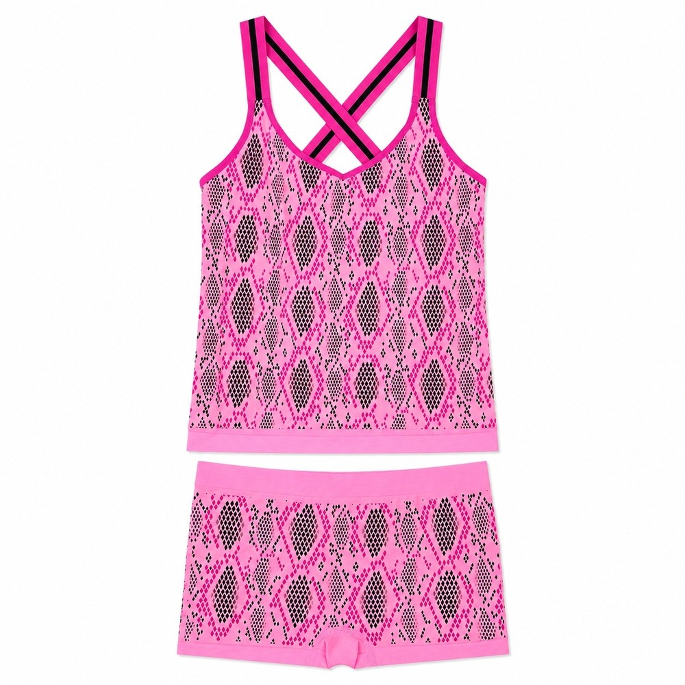 No Boundaries Pink Snakeskin Activewear Tank Top and Boy Short Set Large 12-14